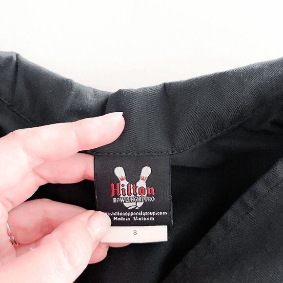 Hilton Bowling Retro Mens Button Down Shirt Short Sleeve Black Gray Stripe Small - Picture 4 of 8